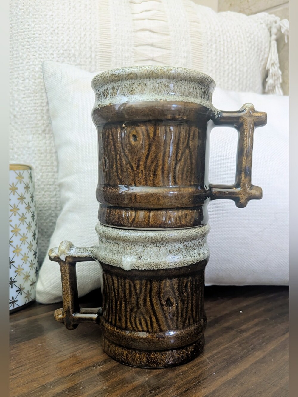MCM Brown Rustic Woodgrain Glazed Stoneware Mug -  Set Of 2